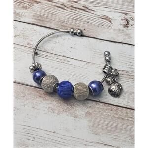 Bracelet / Bangle - Blue & Silver Tone Baseball Charm
